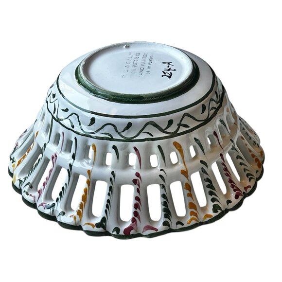 R.C. & Cal Da Juncal Portugal Hand Painted Pierced Ceramic Bowl 6.25" Diameter x - Picture 9 of 10